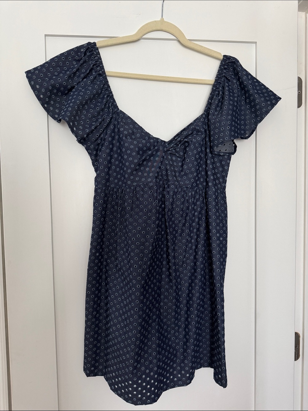 Women’s Navy Flutter-Sleeve Mini Dress